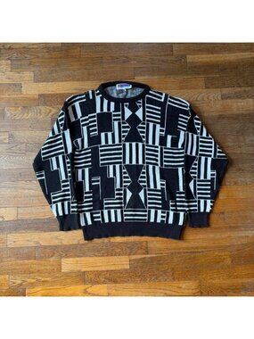 90s Sweater Graphix Black & White Geometric Knit Sweater